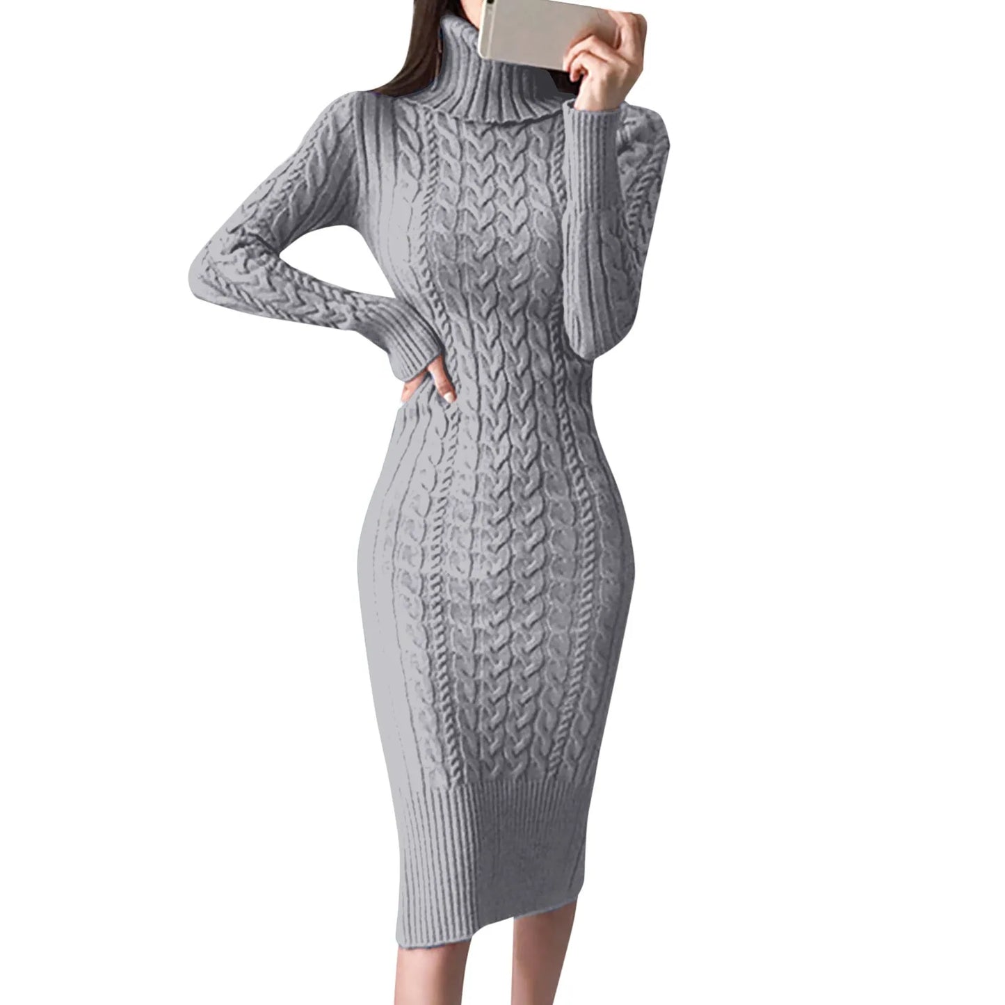 Cable Knit Turtleneck Sweater Dress – Stylish and Cozy Winter Wardrobe Essential