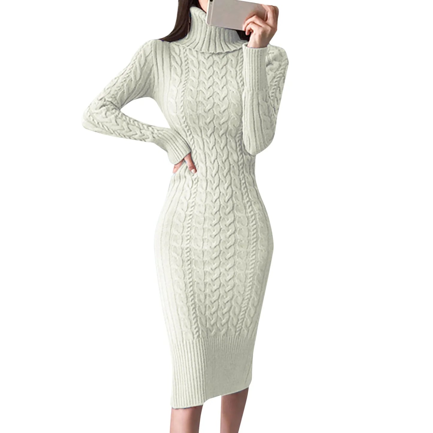 Cable Knit Turtleneck Sweater Dress – Stylish and Cozy Winter Wardrobe Essential