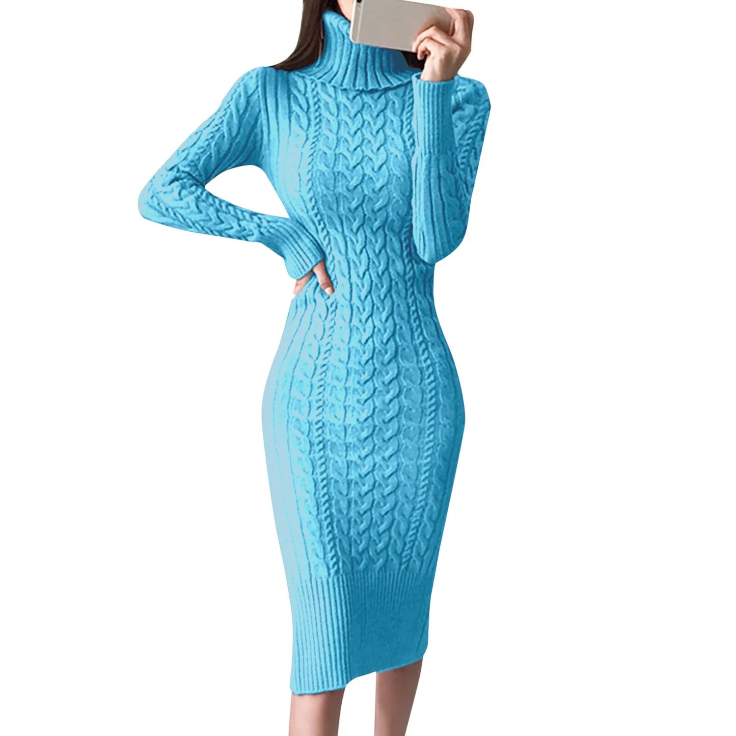 Cable Knit Turtleneck Sweater Dress – Stylish and Cozy Winter Wardrobe Essential