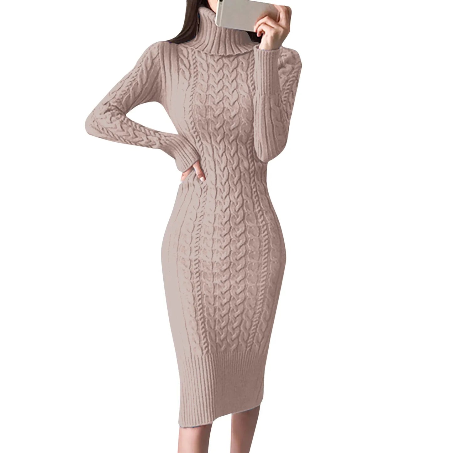 Cable Knit Turtleneck Sweater Dress – Stylish and Cozy Winter Wardrobe Essential