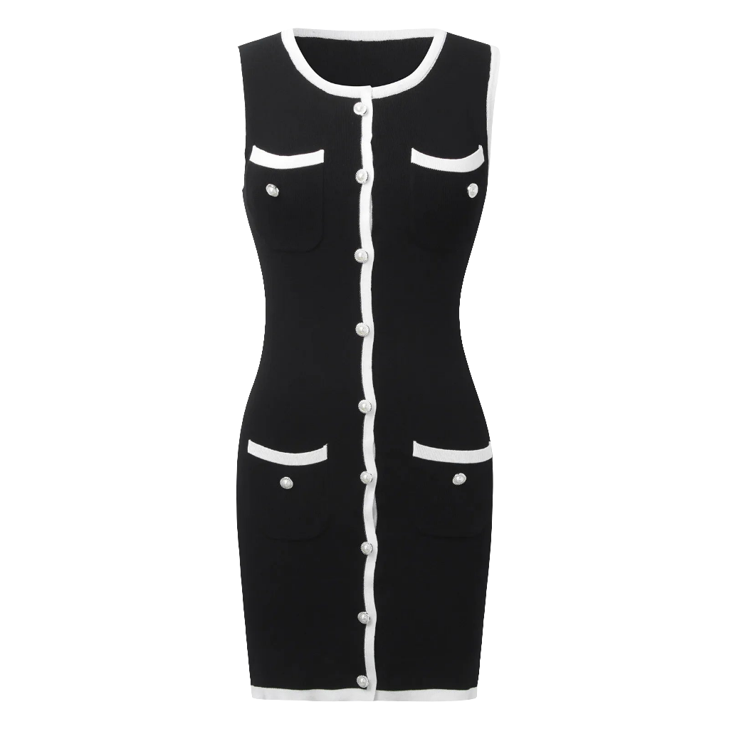 Chanel Inspired Sleeveless Bodycon Black Dress