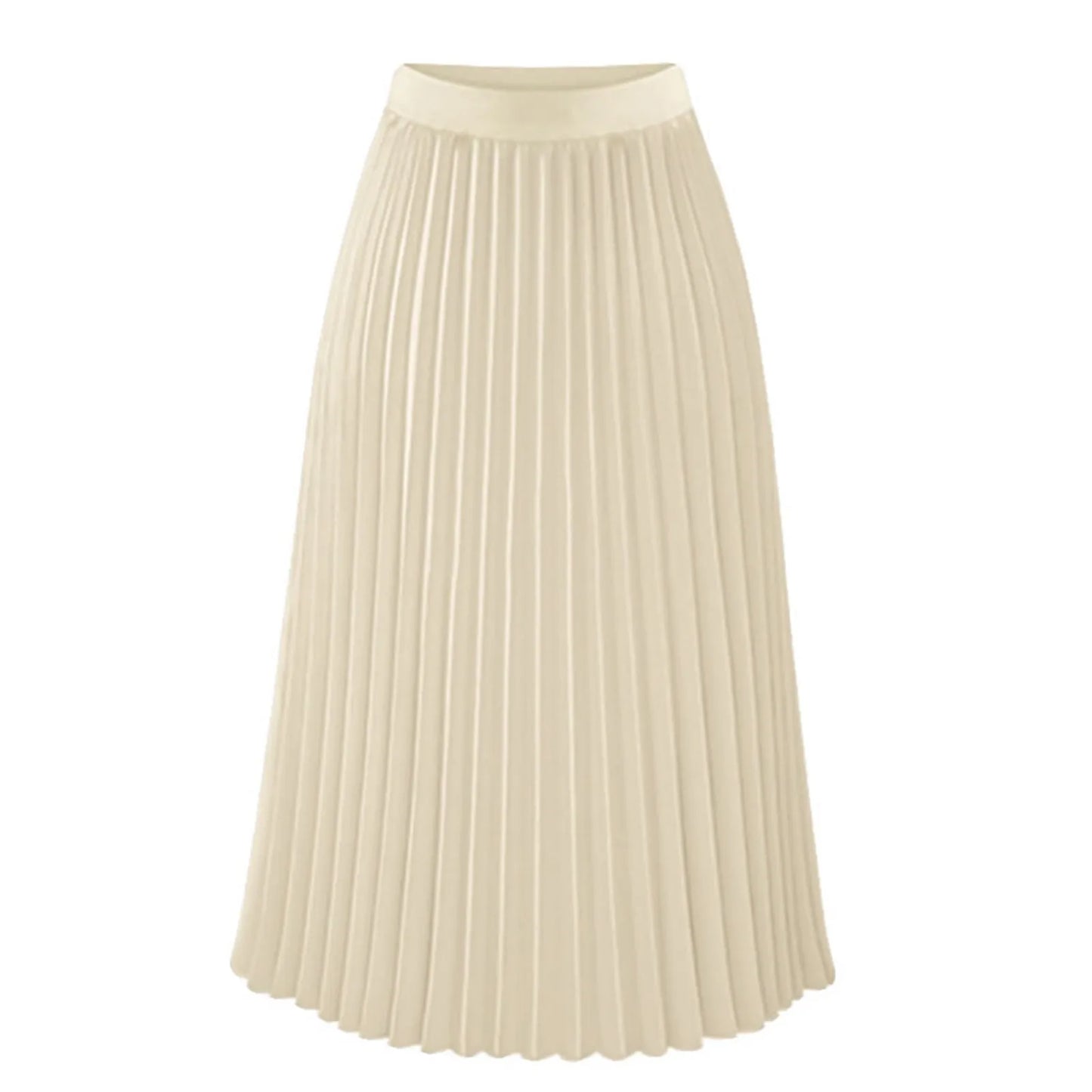 Women's Pleated Midi Skirt – High-Waisted A-Line Skirt in Cream, Red, and Navy