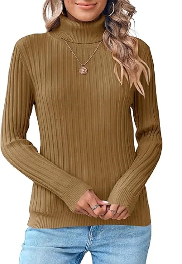 Women's Ribbed Turtleneck Sweater – Cozy Knit Pullover for Fall & Winter