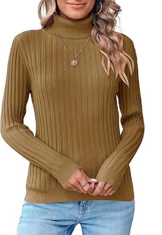 Women's Ribbed Turtleneck Sweater – Cozy Knit Pullover for Fall & Winter