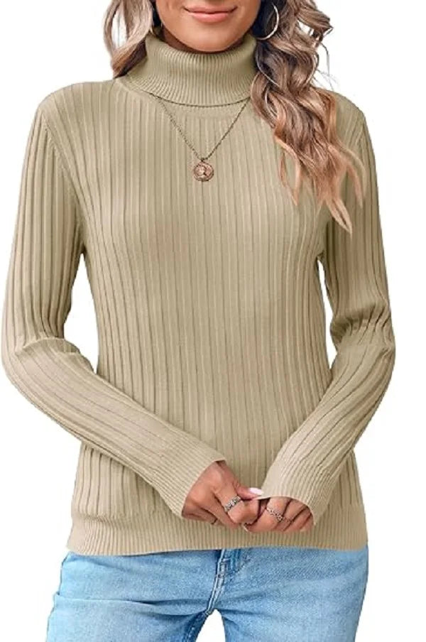 Women's Ribbed Turtleneck Sweater – Cozy Knit Pullover for Fall & Winter