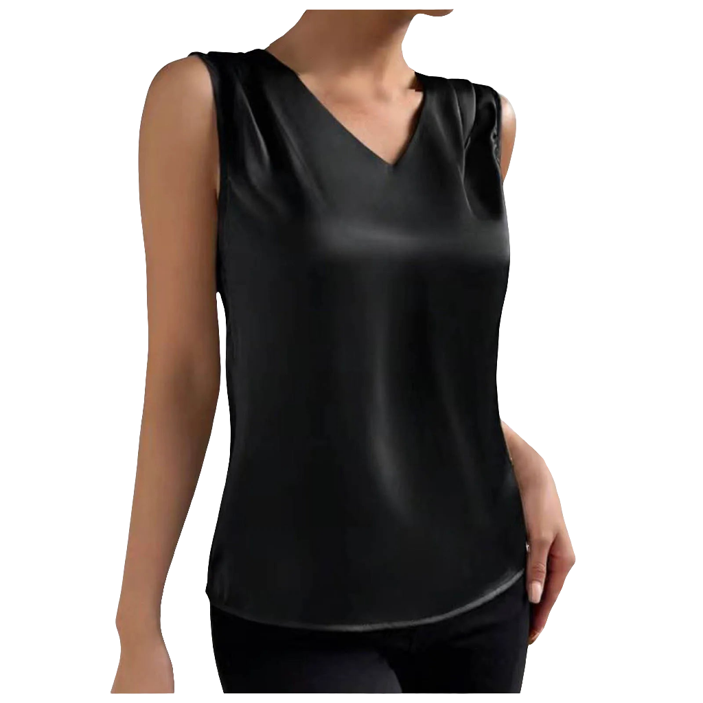 Elegant Sleeveless Satin Blouse | Women's V-Neck Silk-Like Top