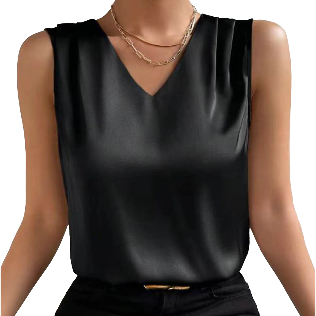 Elegant Sleeveless Satin Blouse | Women's V-Neck Silk-Like Top