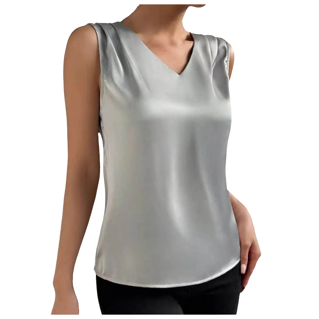 Elegant Sleeveless Satin Blouse | Women's V-Neck Silk-Like Top