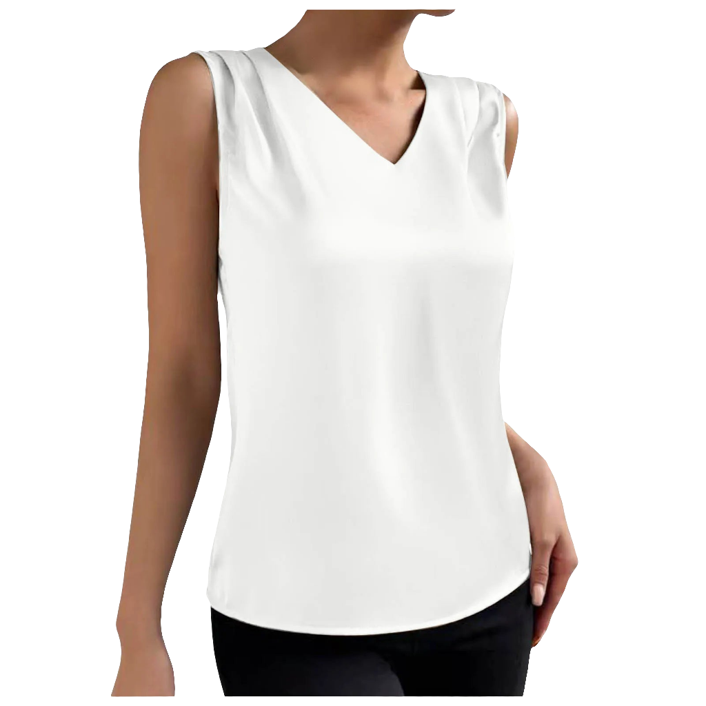 Elegant Sleeveless Satin Blouse | Women's V-Neck Silk-Like Top