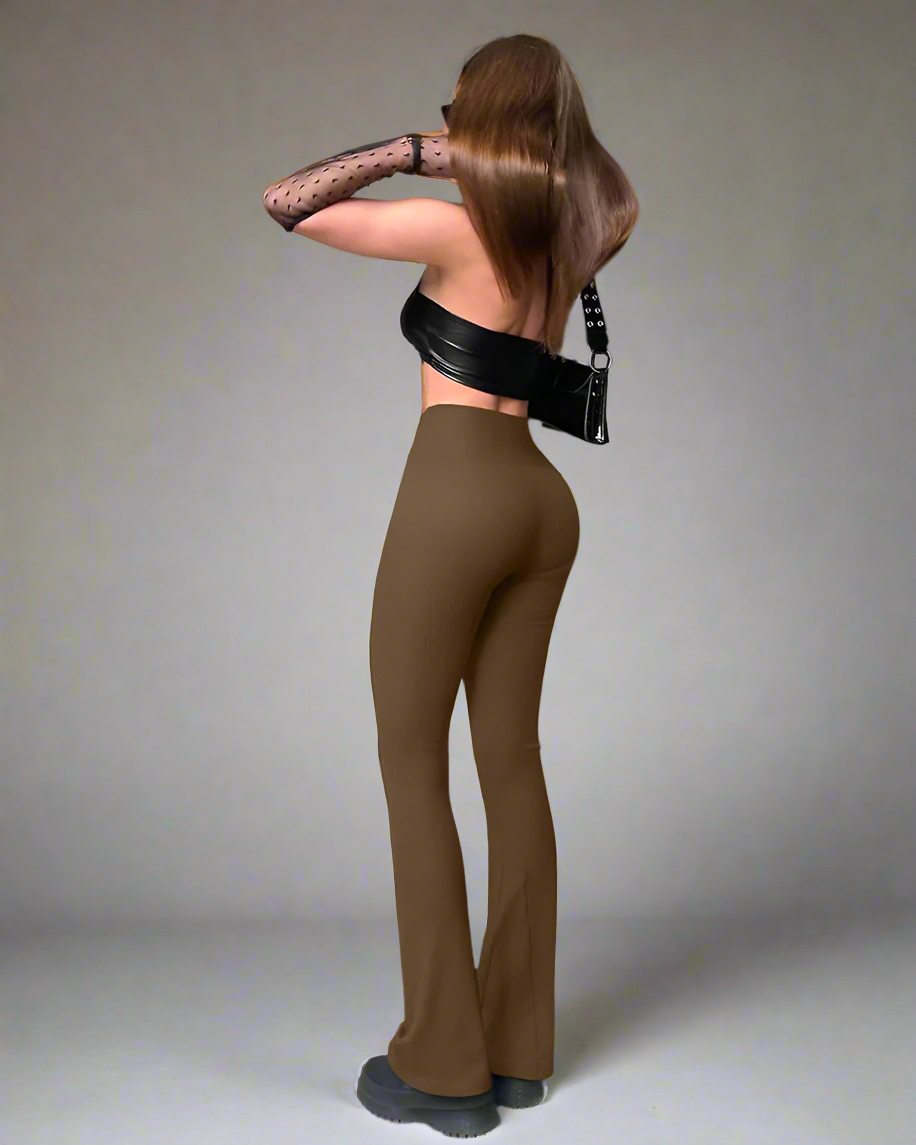 High-Waisted Ribbed Flare Leggings for Women 