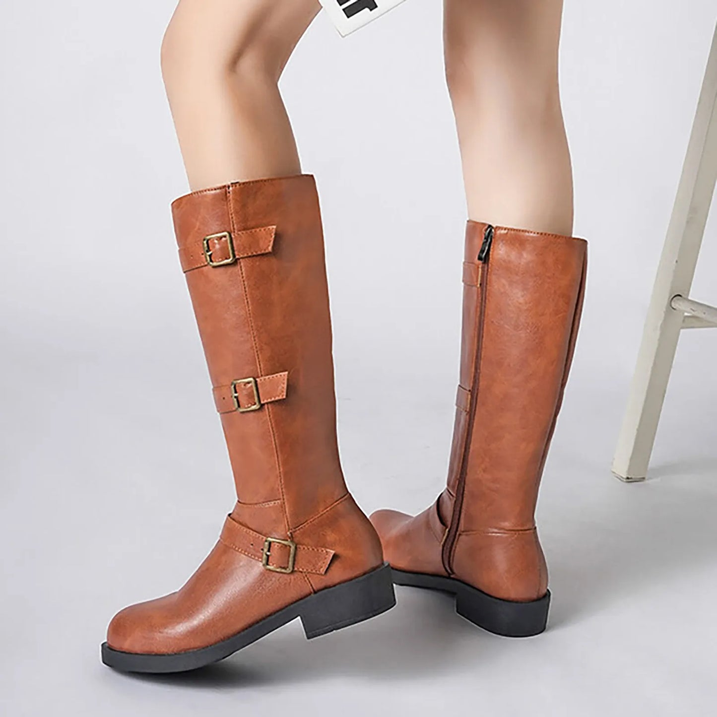 Women's Knee-High Riding Boots – Equestrian Style with Buckle Detailing