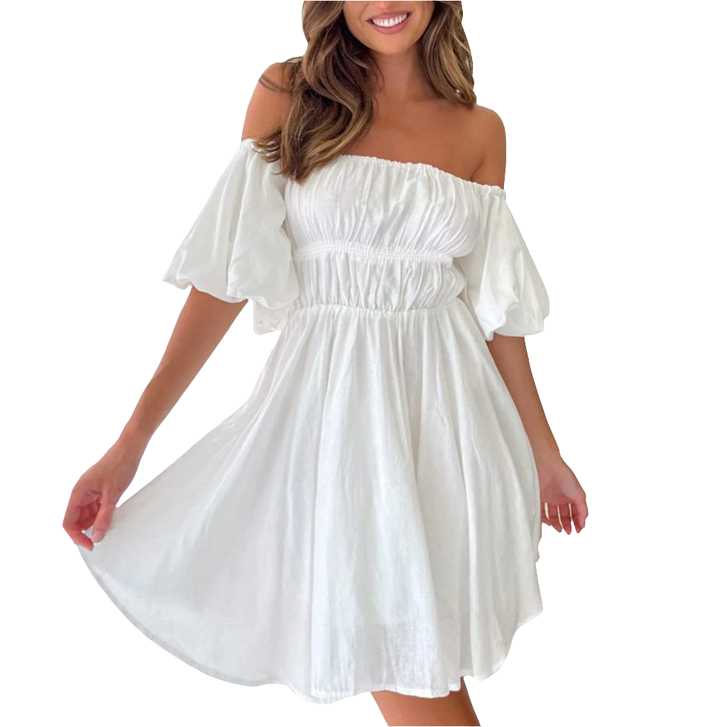 Off-the-Shoulder Puff Sleeve Mini Dress  white