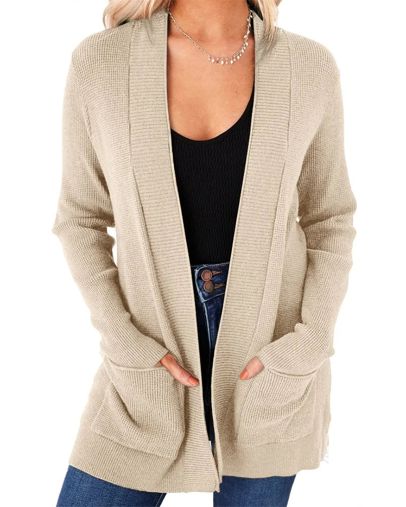 Women's Open Front Knit Cardigan with Pockets – Cozy Casual Layering Sweater