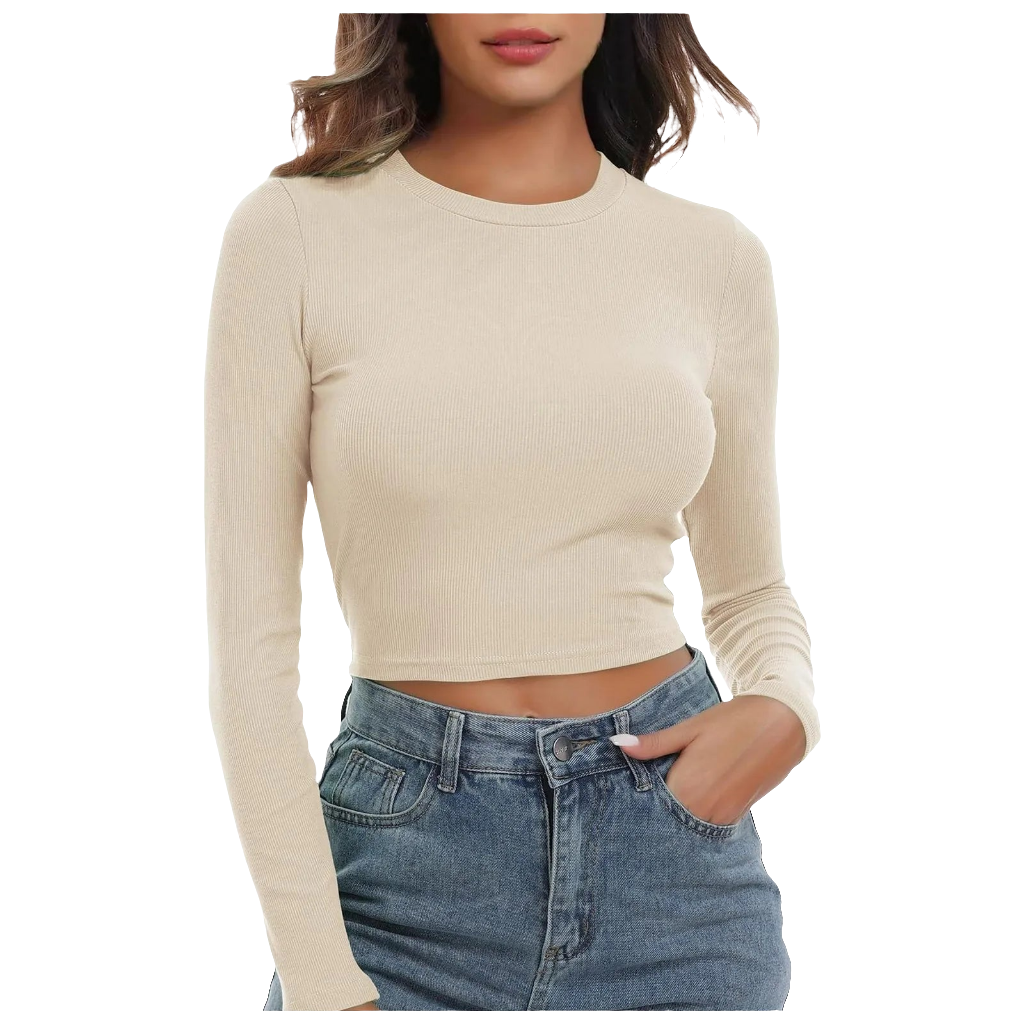 Ribbed Knit Long-Sleeve Crop Top | Trendy & Stylish Women's Fashion