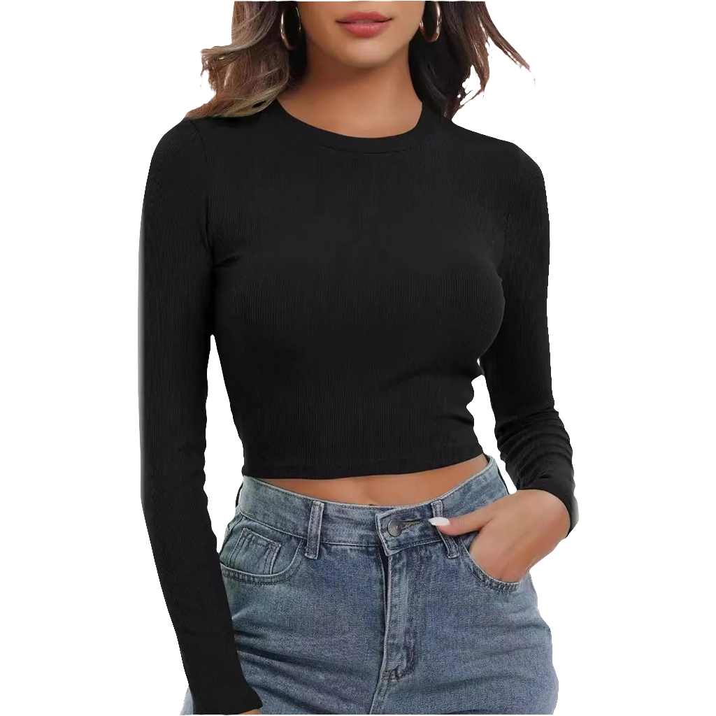 Ribbed Knit Long-Sleeve Crop Top | Trendy & Stylish Women's Fashion