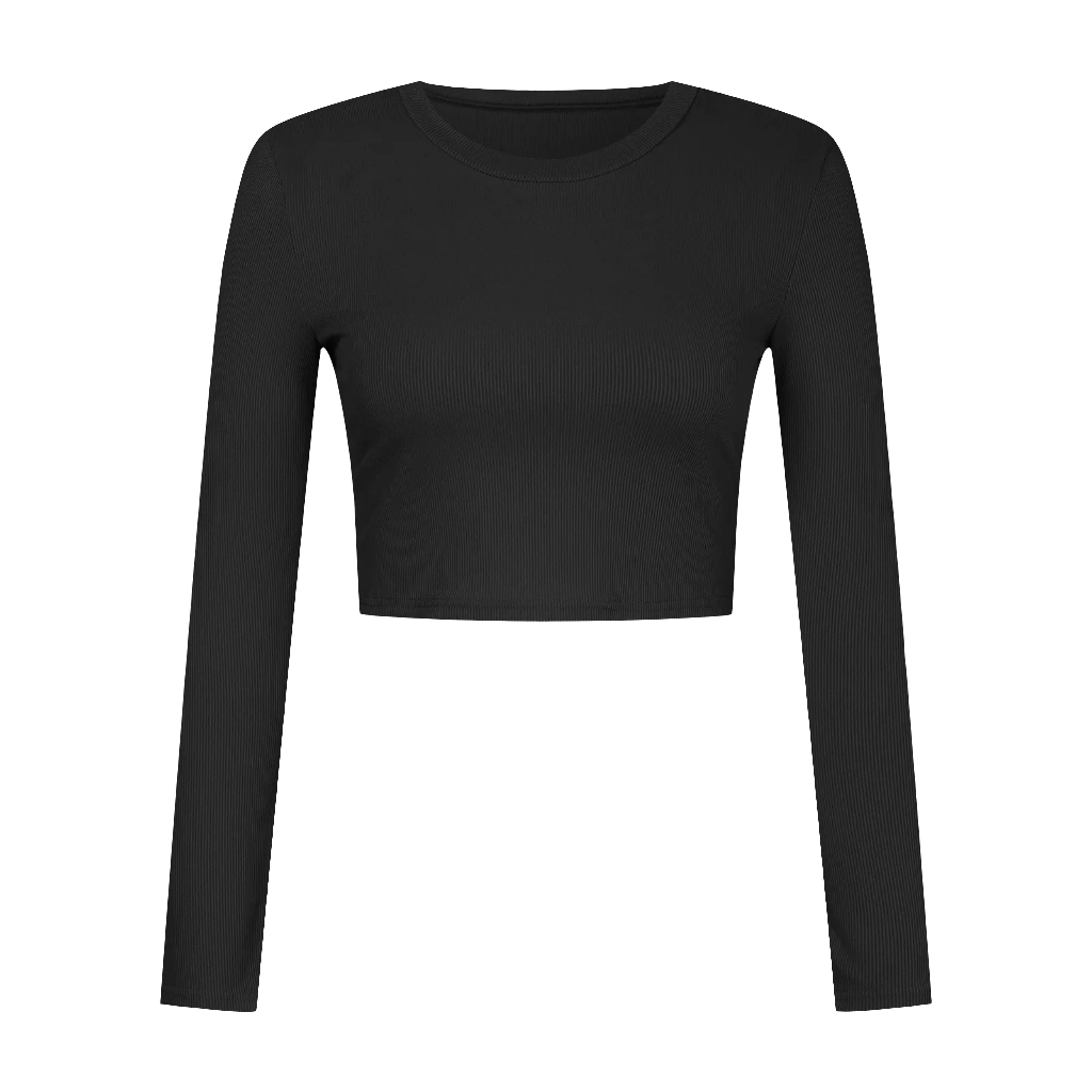 Ribbed Knit Long-Sleeve Crop Top