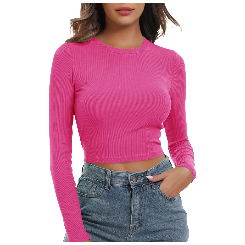 Ribbed Knit Long-Sleeve Crop Top | Trendy & Stylish Women's Fashion