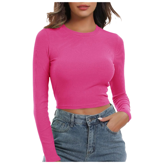 Ribbed Knit Long-Sleeve Crop Top | Trendy & Stylish Women's Fashion