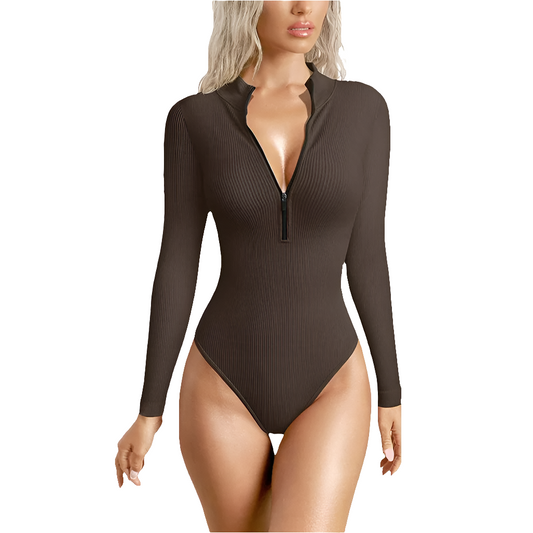 Ribbed Zip-Up Long Sleeve Bodysuit