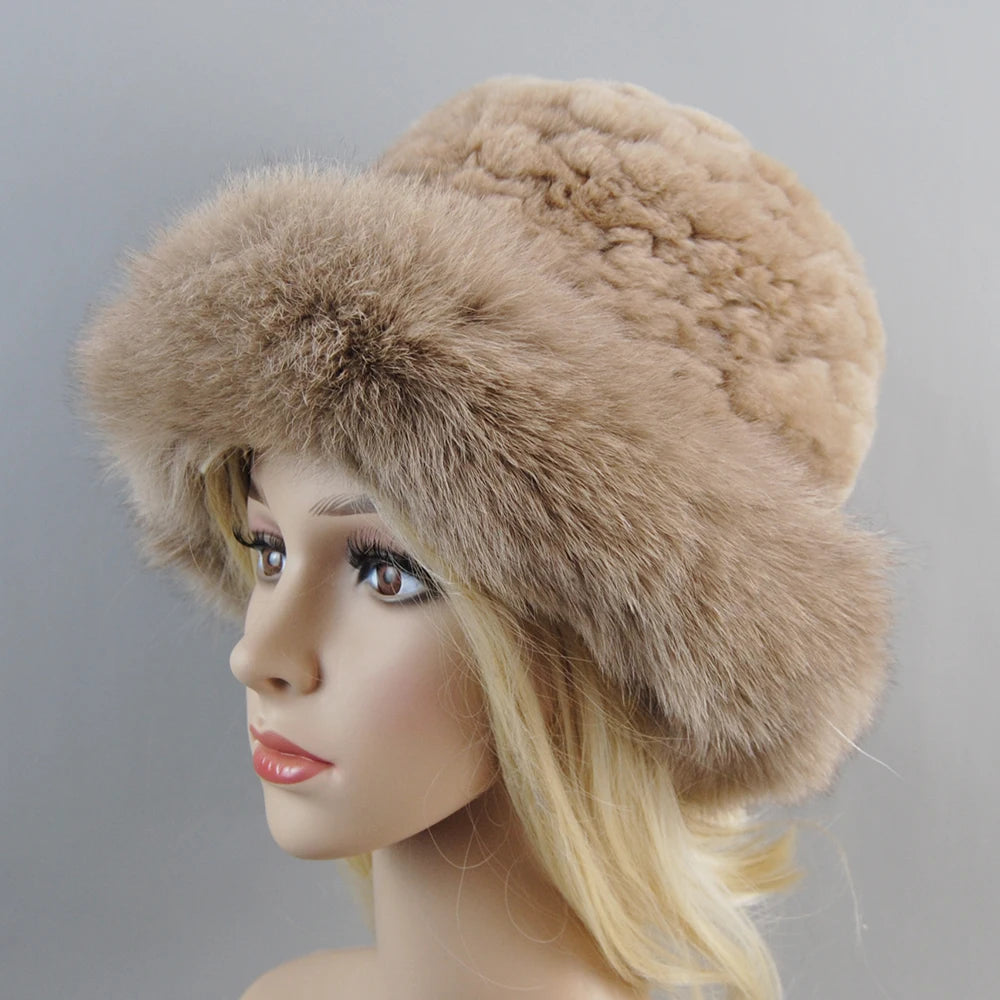 Knitted Fur Hat with Fox Trim