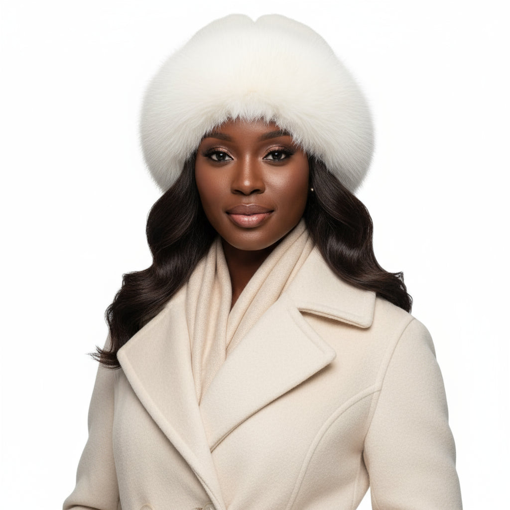 Knitted Fur Hat with Fox Trim