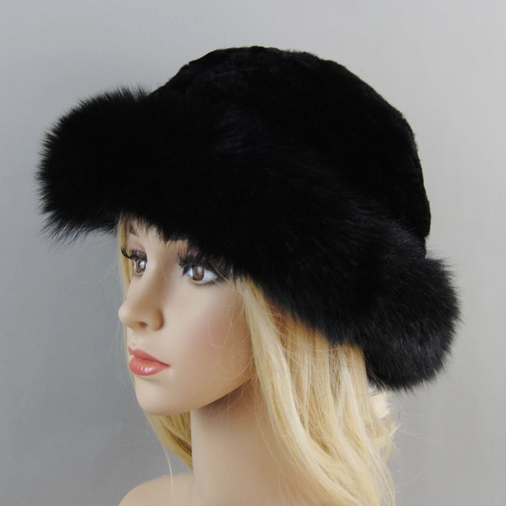 Knitted Fur Hat with Fox Trim