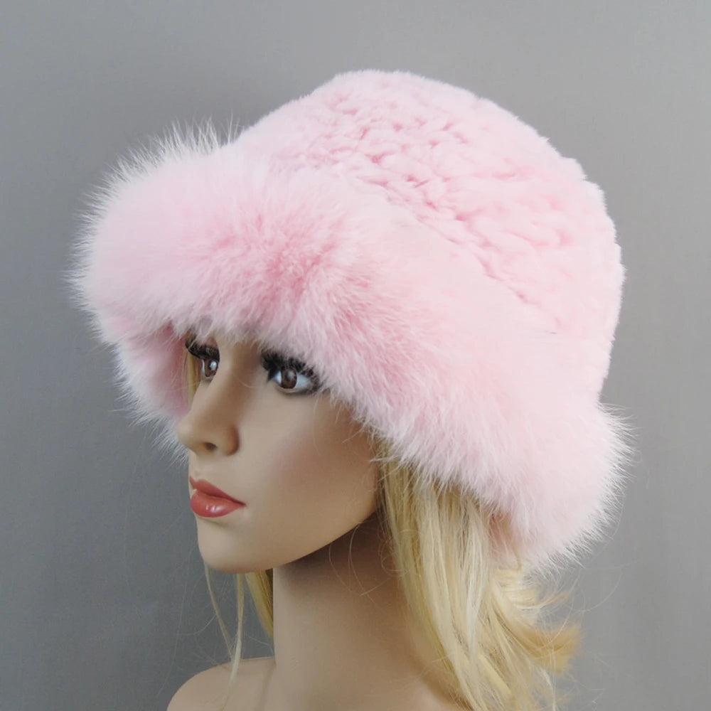Knitted Fur Hat with Fox Trim