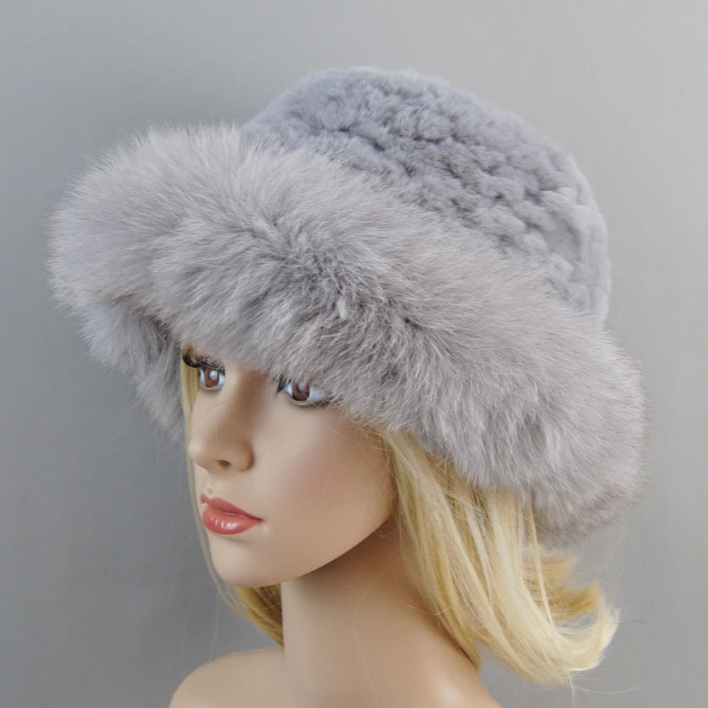 Knitted Fur Hat with Fox Trim