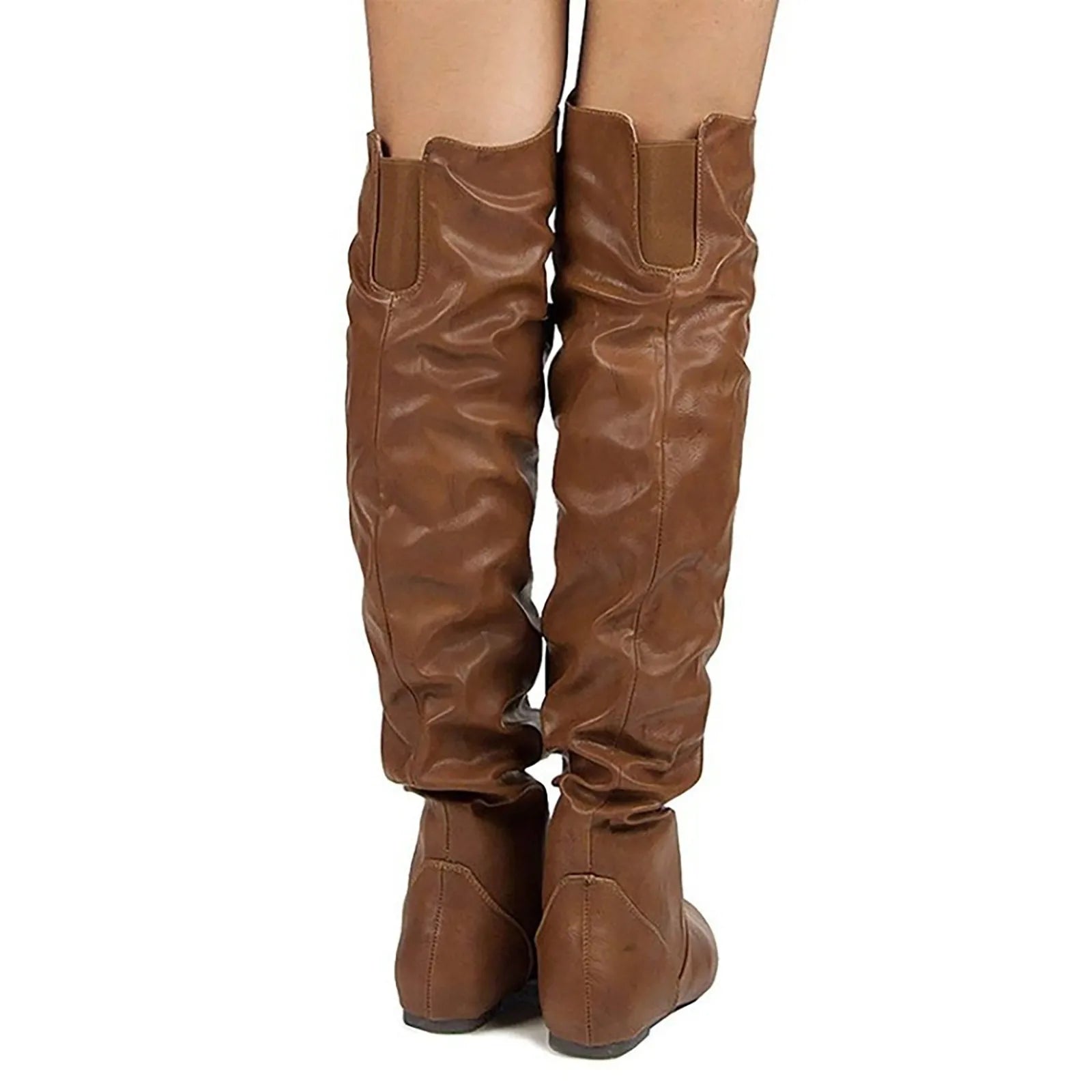 Women's Slouchy Knee-High Boots – Casual Flat Heel Ruched Boots