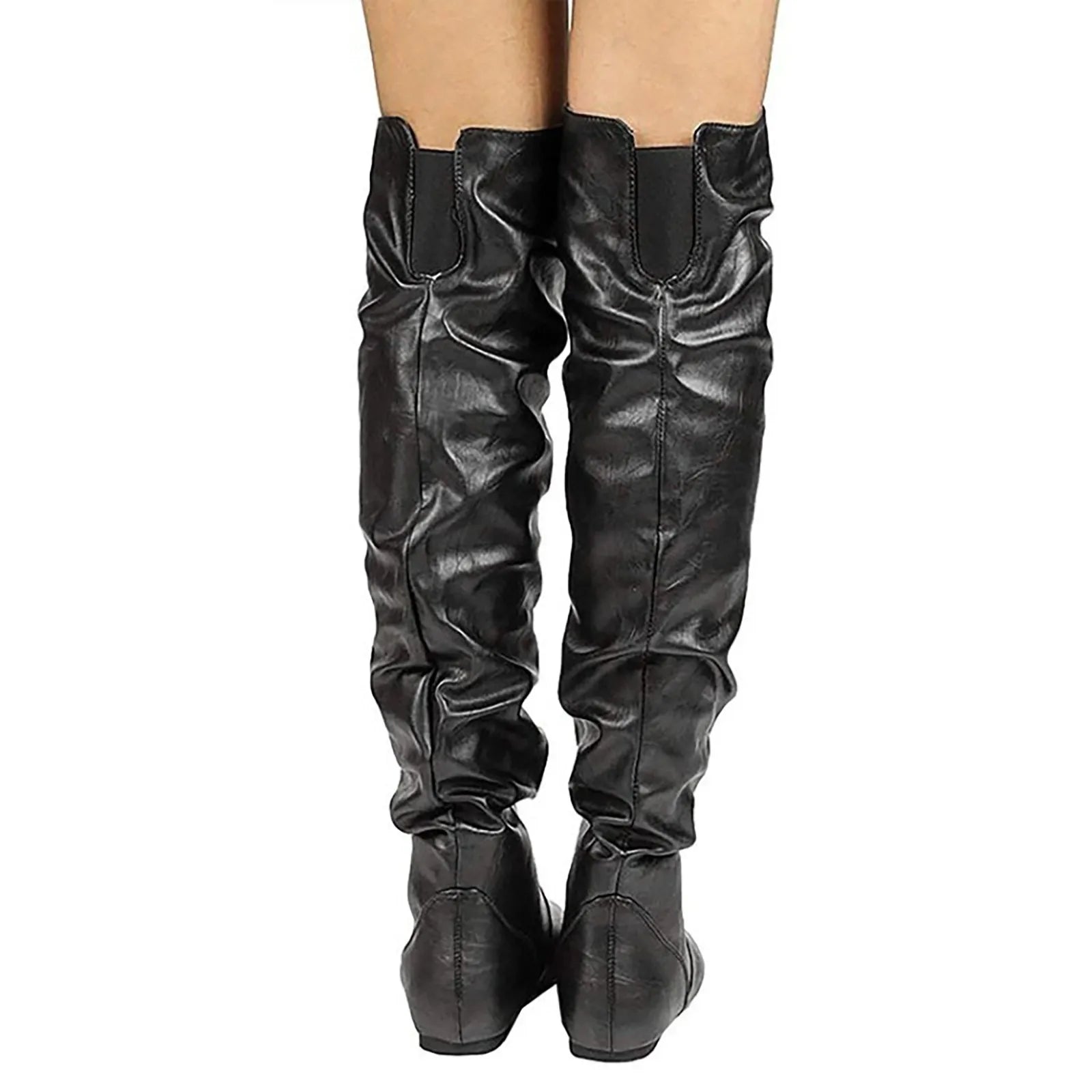 Women's Slouchy Knee-High Boots – Casual Flat Heel Ruched Boots