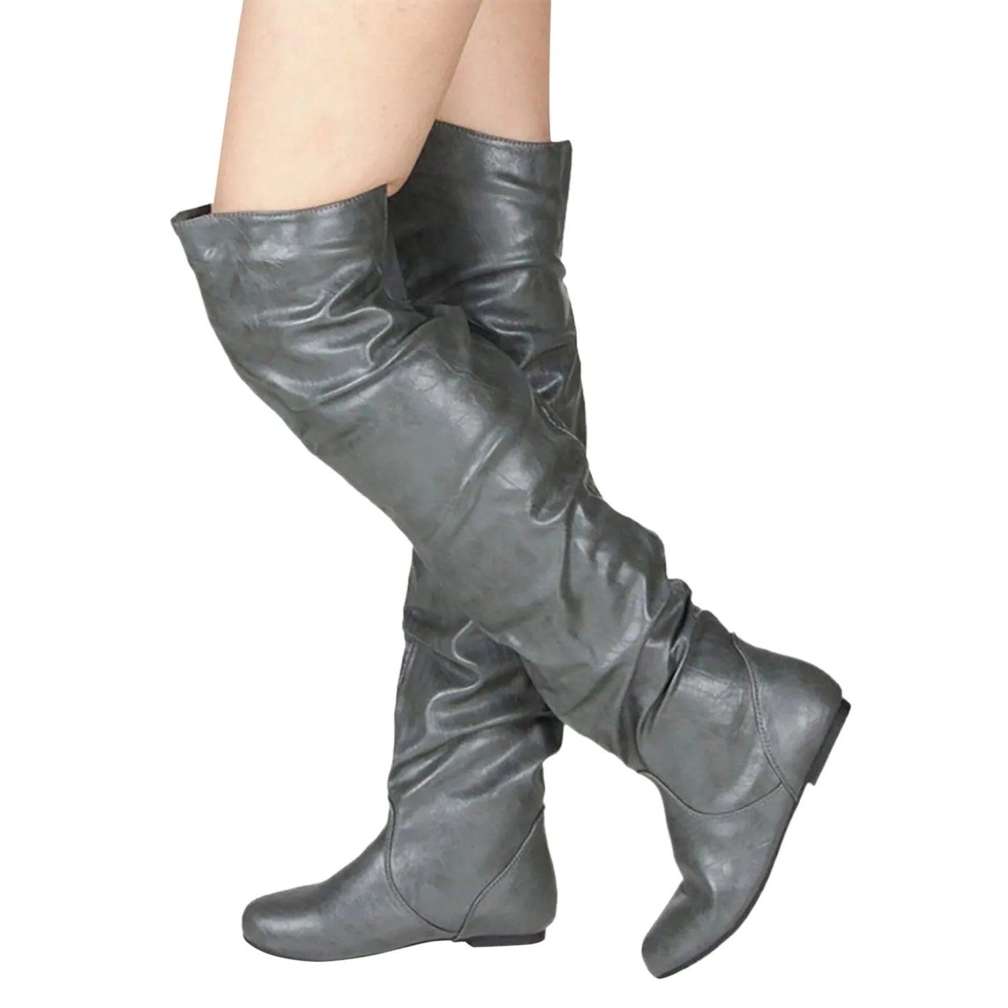 Women's Slouchy Knee-High Boots – Casual Flat Heel Ruched Boots