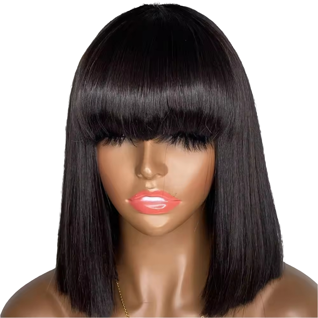 Straight Human Hair Bob Wig with Bangs