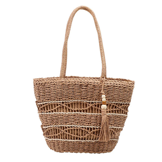 Woven Straw Tote Bag |  Chic Summer Beach Handbag