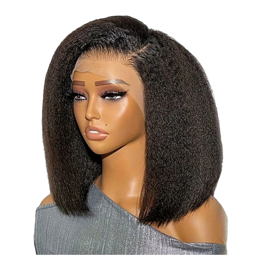 Yaki Kinky Straight Human Hair Wig for Black Women - Lace Front, Natural Look.