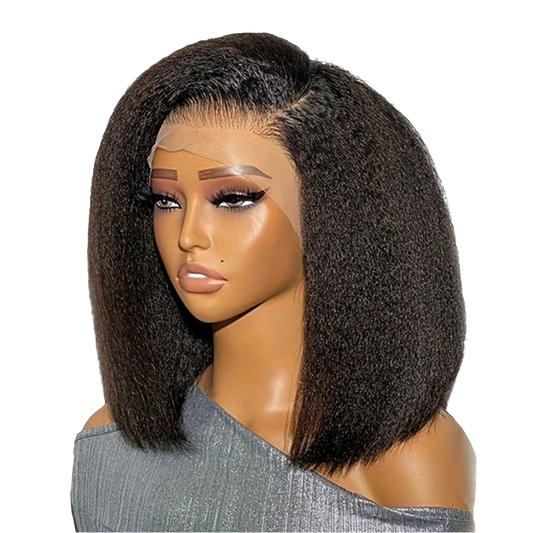 Yaki Kinky Straight Human Hair Wig for Black Women - Lace Front, Natural Look.