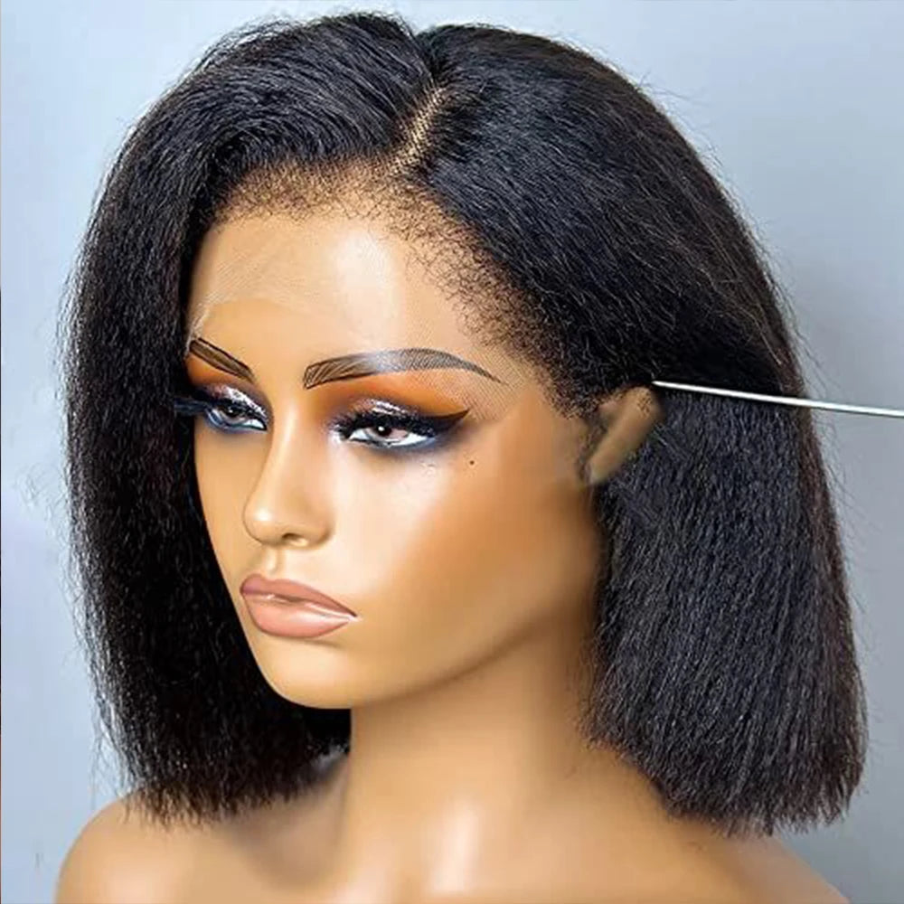 Yaki Kinky Straight Human Hair Wig for Black Women - Lace Front, Natural Look.